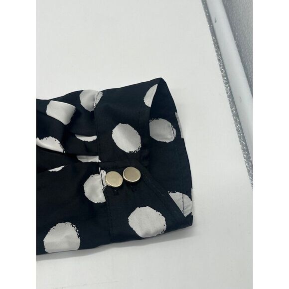 Belldini Los Angeles Women’s Button Down Printed Satin Shirt, Black/White, 1X - Picture 10 of 16